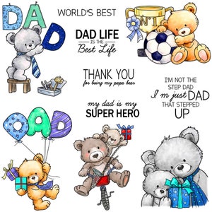 Bonne fête des pères ours meilleur papa super héros du monde Matrices de découpe en métal tampons transparents scrapbooking fabrication de cartes artisanat