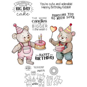Compleanno dell'orso Più candele, più grande è il desiderio Il tuo grande giorno Fustelle in metallo Timbri trasparenti Album di ritagli Creazione di biglietti Artigianato