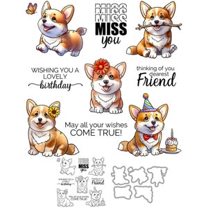 Corgi cachorro perro deseándote un hermoso cumpleaños que todos tus deseos se hagan realidad te extraño troqueles de corte de Metal sello transparente fabricación de tarjetas artesanales