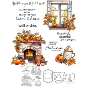 Automne confortable cheminée feuilles de citrouille tombent l'automne appelle Matrices de découpe en métal Tampons transparents Scrapbooking fabrication de cartes artisanat