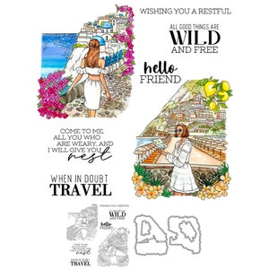 Femme voyageant en cas de doute Voyagez Toutes les bonnes choses sont sauvages et gratuites Matrices de découpe en métal Tampons transparents Scrapbooking Fabrication de cartes artisanat