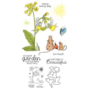 Fleurs de printemps, fées, souris, chaque jardin, une petite pluie doit tomber, matrices de découpe en métal, tampons transparents, scrapbooking, fabrication de cartes, artisanat