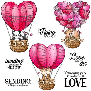 Día de San Valentín Corazón Globos aerostáticos Amantes de los animales Enviar mucho amor a tu manera Troqueles de corte de metal Sellos transparentes Fabricación de tarjetas artesanales