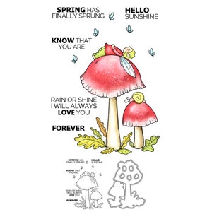 Le printemps est enfin arrivé, bonjour soleil, fées champignons, matrices de découpe en métal, tampons transparents, scrapbooking, fabrication de cartes, artisanat