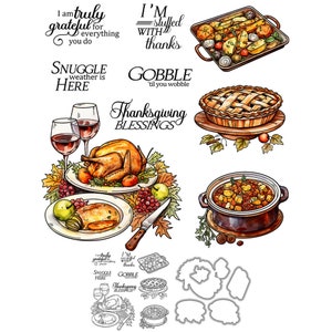 Thanksgiving Fest Essen Kuscheln Wetter ist hier ich bin gefüllt mit Dank Metall Stanzformen klare Briefmarken Sammelalbum Kartenherstellung Handwerk