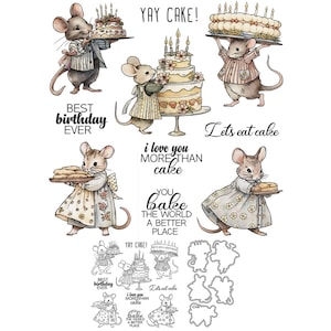Gâteau d'anniversaire de souris Je t'aime plus qu'un gâteau Vous créez un monde meilleur Matrices de découpe en métal Tampons transparents Cartes artisanales