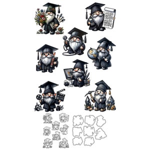 Gnomes de remise des diplômes fleurs Globe film pour ordinateur portable livre mineur médecin matrices de découpe en métal tampons transparents fabrication de cartes artisanat