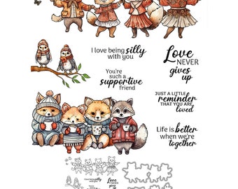 Christmas Winter Fox Family Life Is Better When We're Together Love Never Gives Up Metal Cutting Dies Clear Stamps Card Making Craft