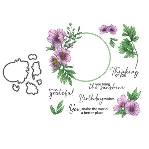 春の花が咲く花のリングフレームメタルカッティングダイクリアスタンプカード