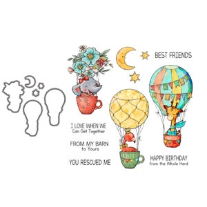 Elefante, flamenco, jirafa, globos aerostáticos, troqueles de corte de Metal, sellos transparentes para manualidades