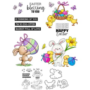 Feliz Pascua, conejo, pollitos, cesta de huevos, estoy tan citado con huevos, cesta llena de amor, conejito, troqueles de corte de Metal, sellos transparentes, fabricación de tarjetas artesanales