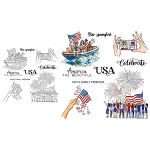 Feliz Día de la Independencia, 4 de julio, celebración de estrellas americanas, la hermosa fe, libertad familiar, sellos transparentes, tarjeta artesanal