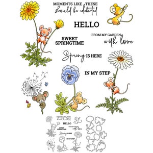 Dulces ratones de primavera flores de mi jardín con amor troqueles de corte de Metal sellos transparentes álbum de recortes fabricación de tarjetas artesanales