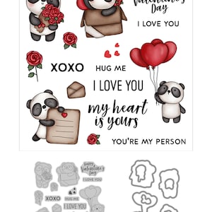 Saint valentin panda coeurs roses lettre Mon coeur est à vous Love You Hug Me Hug Me XOXO Matrices de découpe en métal Tampons transparents Fabrication de cartes Artisanat