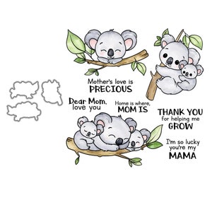 Troqueles de corte de Metal para el día de la madre, Koala, bebé, madre, amor, sellos transparentes, tarjetas artesanales