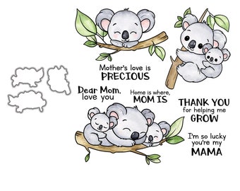 Mother's Day Koala Baby Mother Love Metal Cutting Dies Clear Stamps Card Craft