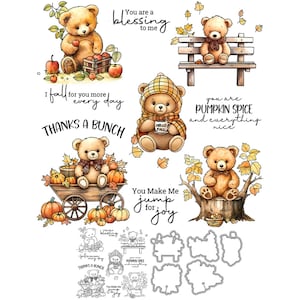 Bébés oursons d'automne, vous êtes une bénédiction pour moi Potiron, épice, tout est beau, matrices de découpe en métal, tampons transparents, scrapbooking, fabrication de cartes, artisanat