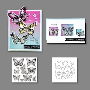 Belle collection de papillons Matrices de découpe en métal Tampons transparents Scrapbooking Fabrication de cartes artisanales