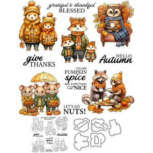 Familles d'animaux d'automne, vous êtes citrouille, épices et tout, jolis matrices de découpe en métal, tampons transparents, scrapbooking, fabrication de cartes, artisanat