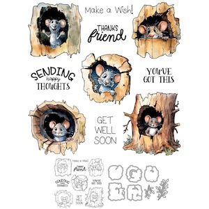 Souris Peeking Tree se rétablissant bientôt Envoyant des pensées heureuses Merci à un ami Matrices de découpe en métal Tampons transparents Scrapbooking Fabrication de cartes artisanat