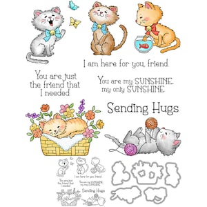 Happy Kitten Cats Je suis là pour vous Un ami qui vous fait des câlins My Only Sunshine Matrices de découpe en métal Tampon transparent pour la fabrication de cartes