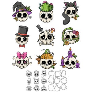 Calaveras de Halloween, sombrero de bruja, sombrero de copa, lazo de gato, velas, serpiente, calabaza, Catcus, troqueles de corte de Metal, sellos transparentes, álbum de recortes, fabricación de tarjetas artesanales