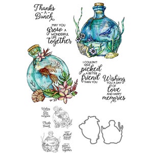 Botellas oceánicas, pez dorado, ballena, deseándole un día de amor y recuerdos felices, troqueles de corte de Metal, sellos transparentes, álbum de recortes, fabricación de tarjetas artesanales