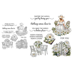 Fleur femme porte livre qui vaut la peine d'être connu qui vaut la peine d'être aimé, rien ne se rapproche, tampons transparents artisanat de cartes de scrapbooking
