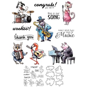 Banda de animales, perro, gato, cerdo, haz tu propio tipo de música, esta es nuestra canción, troqueles de corte de Metal, sellos transparentes, álbum de recortes, fabricación de tarjetas artesanales