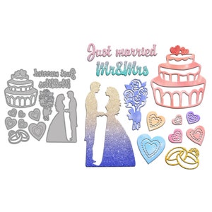 Mariage mariage mariée marié gâteau coeurs fleurs anneaux matrices de découpe en métal scrapbooking fabrication de cartes artisanat