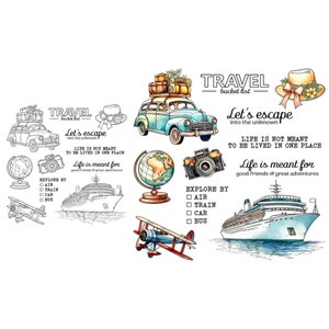 Reise Flugzeug Auto Kreuzfahrt Schiff Das Leben ist für gute Freunde & große Abenteuer gedacht Let's Escape Clear Stamps Scrapbooking Card Craft