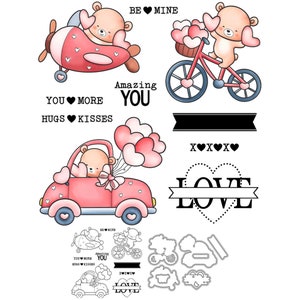 Saint valentin coeurs d'ours soyez à moi incroyable câlins bisous XOXO matrices de découpe en métal tampon transparent fabrication de cartes artisanat