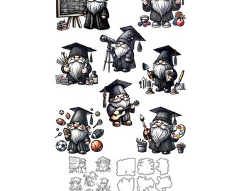 Graduation Gnome Blackboard Sports Guitar Artist Science Telescope Metal Cutting Dies Clear Stamps Card Making Craft