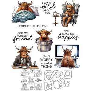 Bull Highland Cow I Am Wild About You Don't Worry About A Thing Fustelle in metallo Timbri trasparenti Scrapbook Card Making Craft