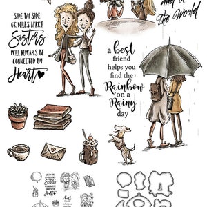 Troqueles de corte de Metal para mejores amigas, hermanas, café y el mundo, lado a lado o a millas de distancia, sellos transparentes, fabricación de tarjetas artesanales