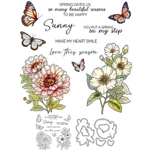 Fleurs de printemps, papillons, amour de cette saison, font sourire mon coeur Matrices de découpe en métal Tampons transparents Scrapbooking Fabrication de cartes artisanales