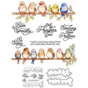 Belle branche d'oiseaux avec amour et sympathie, mes prières sont avec vous, désolé, matrices de découpe en métal, tampon transparent, fabrication de cartes, artisanat