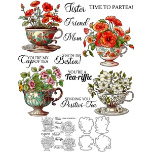 Tasses à thé élégantes fleurs vous envoyant du thé Positivi, vous êtes ma tasse de thé, vous êtes ma bestea Matrices de découpe en métal Tampons transparents Fabrication de cartes Artisanat