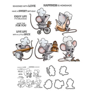 Chef souris, le bonheur est fait maison, assaisonné d'amour Life Life Life Little Spice Matrices de découpe en métal Tampons transparents Scrapbooking Fabrication de cartes artisanales