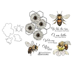 Busy Bees Daisy Flowers Be Like the Bee Metal Cutting Dies Clear Stamps Craft