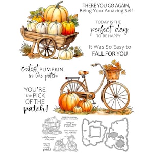 Citrouilles d'automne Brouette vélo Vous êtes le choix Matrices de découpe en métal citrouilles les plus mignonnes Tampons transparents Scrapbook fabrication de cartes artisanat