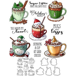 Tazas de Navidad, Chocolate caliente, muñeco de nieve, tazas y besos, calientas mi corazón, troqueles de corte de Metal, sellos transparentes, fabricación de tarjetas artesanales