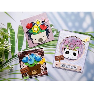 Bear Head Flower Vase Doily Frames Metal Cutting Dies Scrapbooking Card Craft