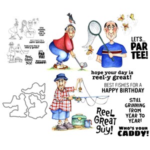 Troqueles de corte de Metal para hombre mayor, red de pesca para Golf, quién es tu carrito, los mejores peces para un feliz cumpleaños, sellos transparentes, tarjetas artesanales
