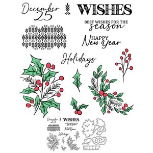 Navidad Holly mejores deseos para las vacaciones de temporada Feliz Año Nuevo troqueles de corte de Metal sellos transparentes álbum de recortes fabricación de tarjetas artesanales