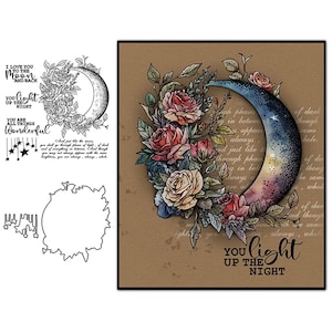 Matrices de découpe en métal Fleurs de lune Je t'aime sur la lune et au dos Tampons transparents