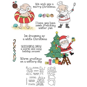 Noël père noël chef vacances gambader plaisirs d'hiver salutations chaleureuses matrices de découpe en métal tampons transparents fabrication de cartes artisanat