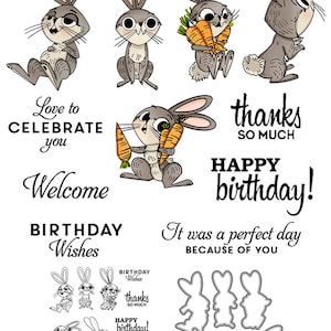 Conejos de feliz cumpleaños les encanta celebrar tu día perfecto gracias a ti, troqueles de corte de Metal, sellos transparentes, fabricación de tarjetas artesanales para álbum de recortes
