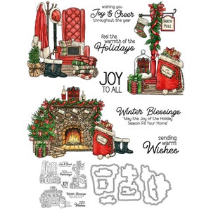 Navidad Acogedora Silla De Chimenea Letrero Del Polo Norte Siente El Calor De Las Fiestas Alegría De Todos Los Troqueles De Corte De Metal Sellos Transparentes Fabricación De Tarjetas Manualidades