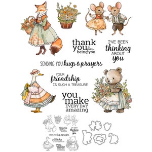 Renard habillé oie ours souris vous envoie câlins et prières Matrices de découpe en métal tampons transparents scrapbooking fabrication de cartes artisanat